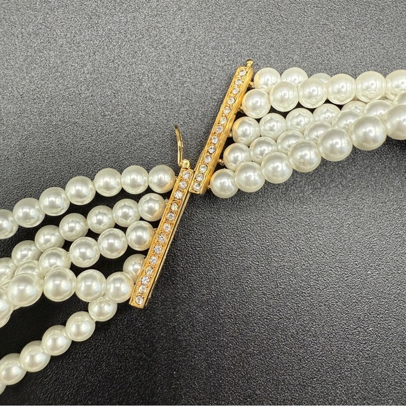 Multi-Strand Faux Pearl Choker with Rhinestone Accents - Wedding Necklace - Picture 7 of 15